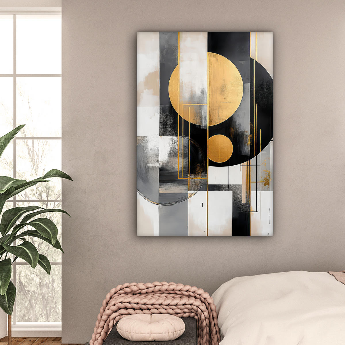 LEINWANDBILD Abstrakt - Gold - Silber - Formen - Ästhetisch - Modern 90x140 cm - Goldfarben, Textil (90/140cm) - MuchoWow
