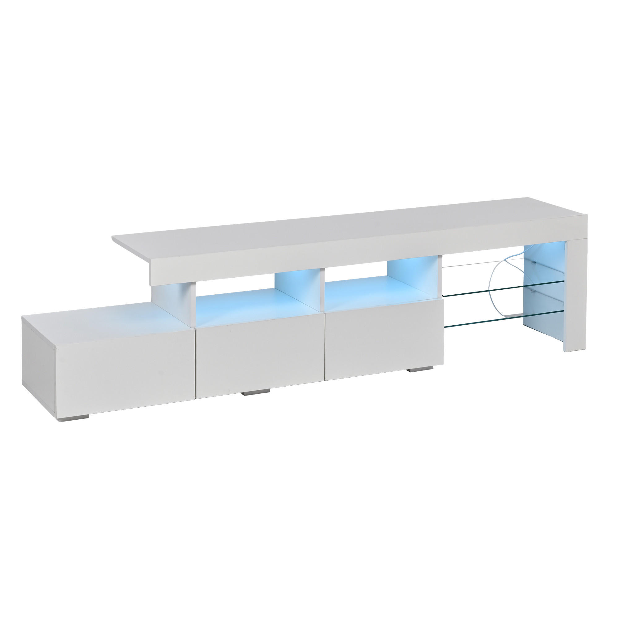 TV-RACK 180x35x45cm Hochglanz-Weiß mit App-gesteuerter LED-Beleuchtung - Weiß, Holz (42.49/10.01/162cm) - Raelunyi