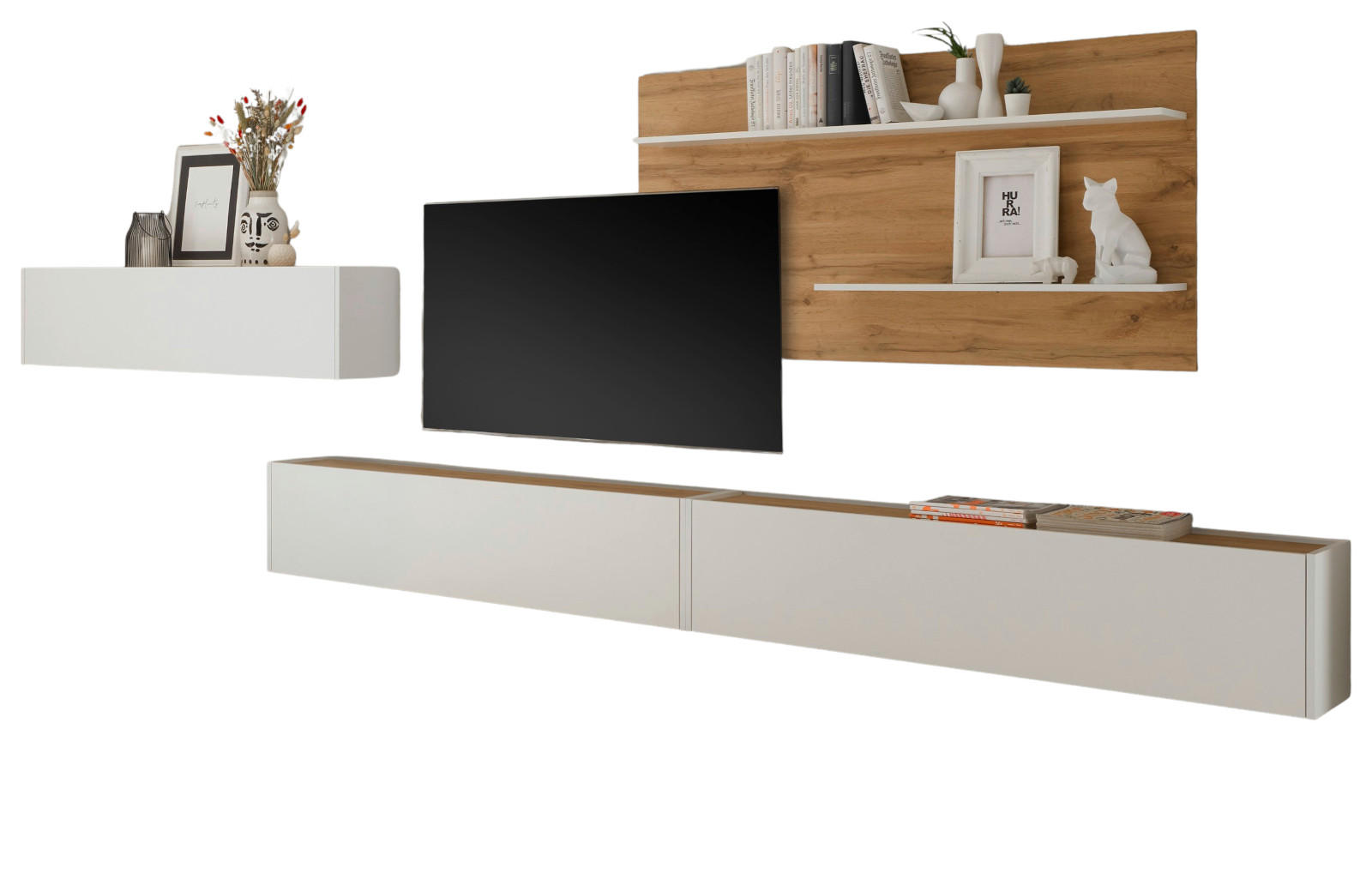 Furn.Design Wohnwand Weiß, Eiche Wotan 400x180x30 cm