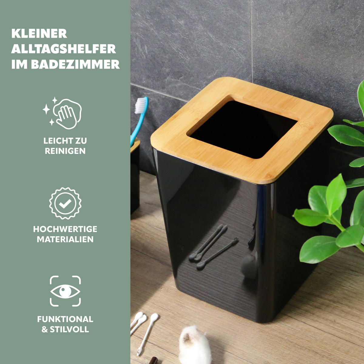 KOSMETIKEIMER CALVI, schwarz - Schwarz, Kunststoff (18/25/18cm) - bremermann
