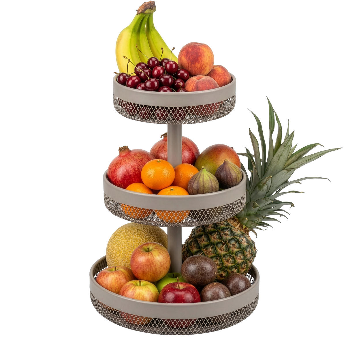 OBSTETAGERE rund, 3-stöckig, Ø 20 cm, 25 cm und 30 cm, taupe, Metall - Taupe, Metall (42cm) - eluno