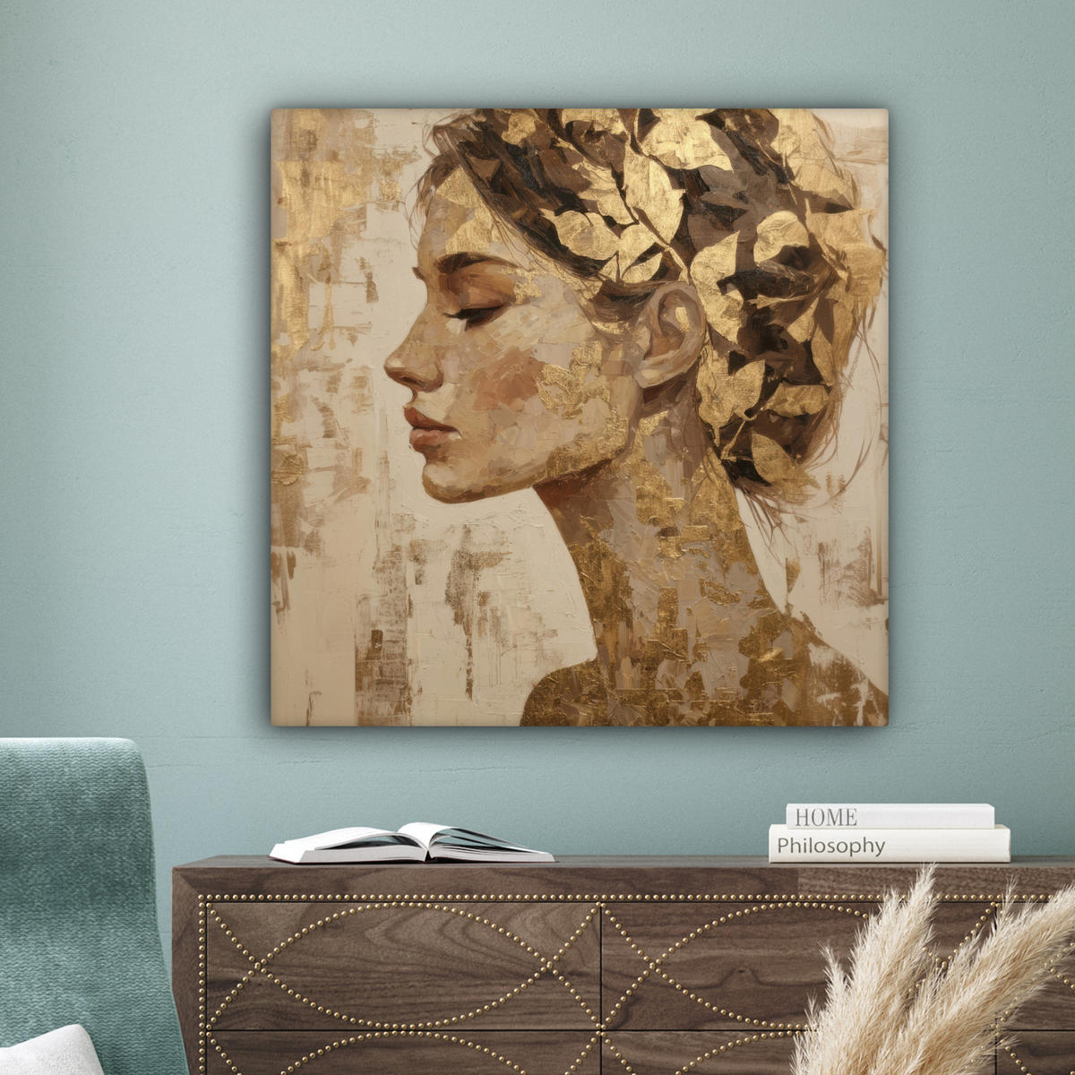 LEINWANDBILD Frau - Gold - Abstrakt - Textur Deko Groß 90x90 cm - Goldfarben, Textil (90/90cm) - MuchoWow