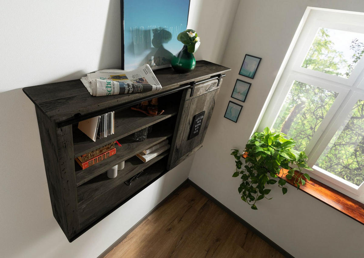 WANDREGAL Mango 130x25x80 grau lackiert RAILWAY #258 - Grau, Holz (130/80/25cm) - Massivmoebel24