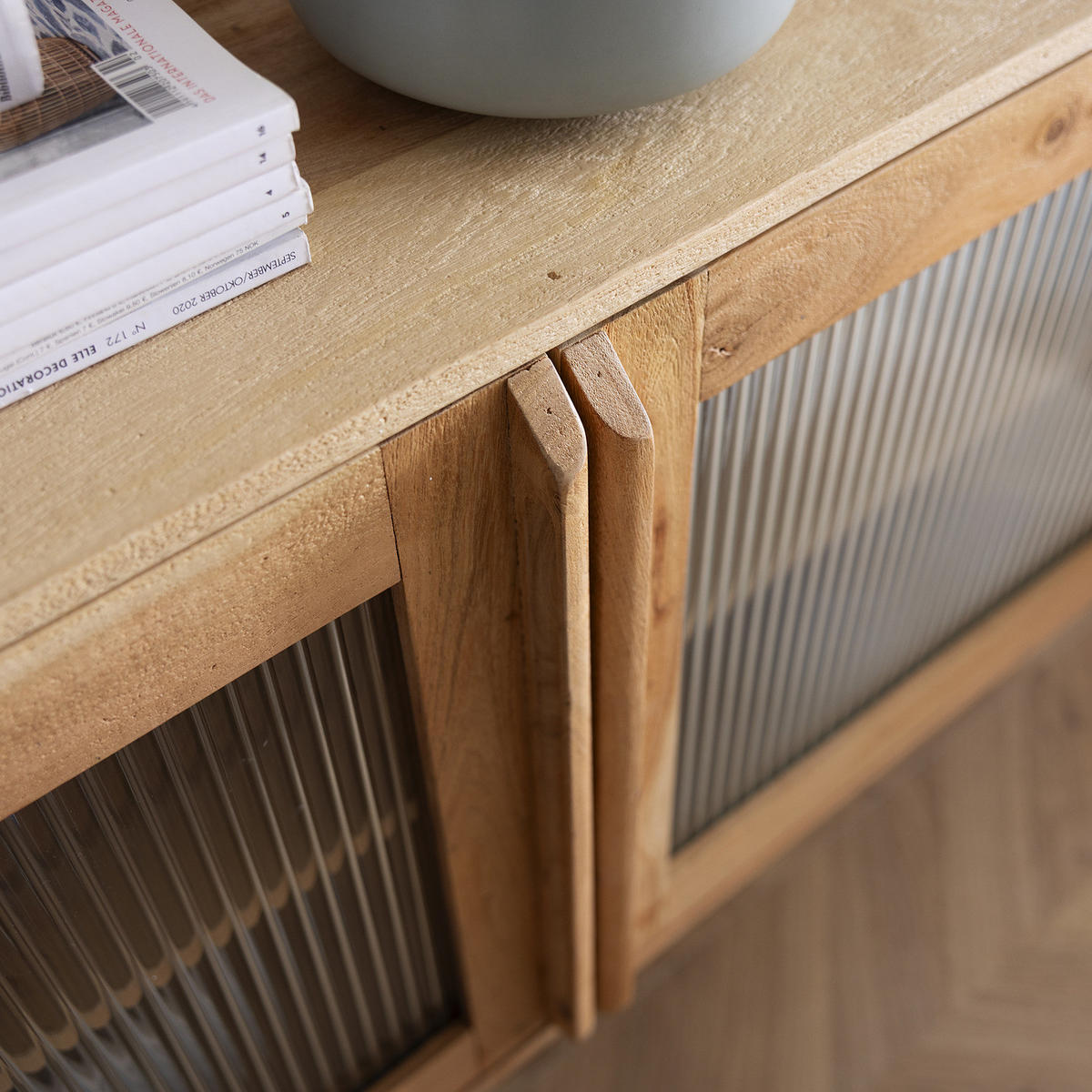 MASSIVES SIDEBOARD mit 3 Schubladen - Akazie massiv - Akaziefarben, Glas/Holz (180/80/40cm) - home24