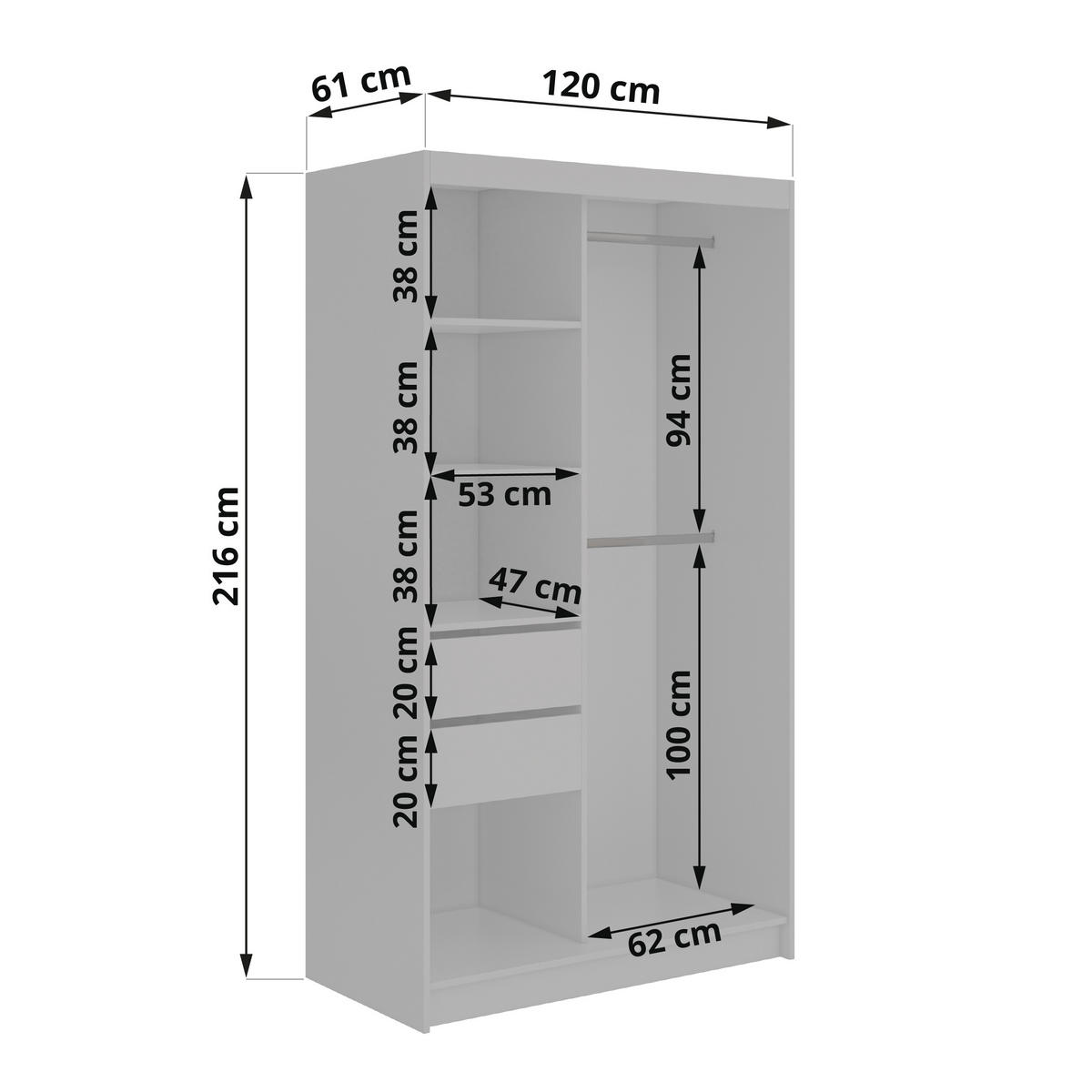 SCHWEBETÜRENSCHRANK mit Schubladen 120 - VERONA - Warmia Walnuss mit Spiegel - Walnussfarben/Alufarben, Holzwerkstoff/Metall (120/216/61cm) - MKS
