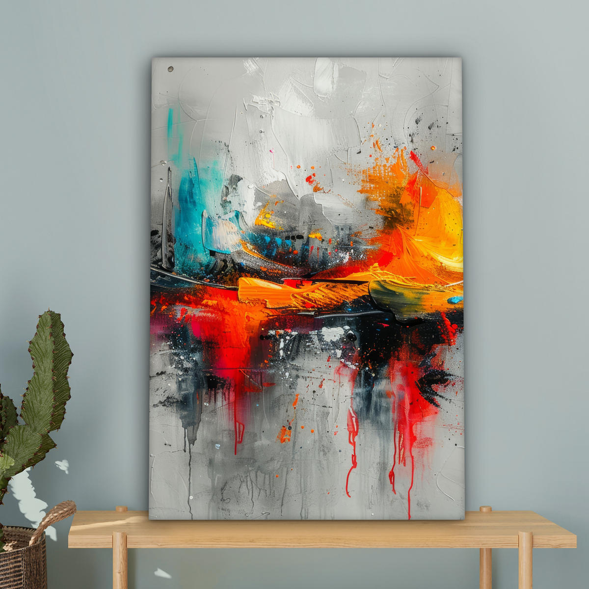LEINWANDBILD Moderne Kunst - Orange - Grau - Abstrakt 40x60 cm - Hellgrau, Textil (40/60cm) - MuchoWow