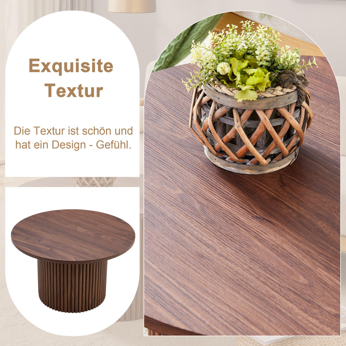 KLUBSKA miza 70 cm, MDF v dekorju oreha, okrogla s kovinskim okvirjem - barva oreha, leseni material (70/70/42cm) - BEAOK