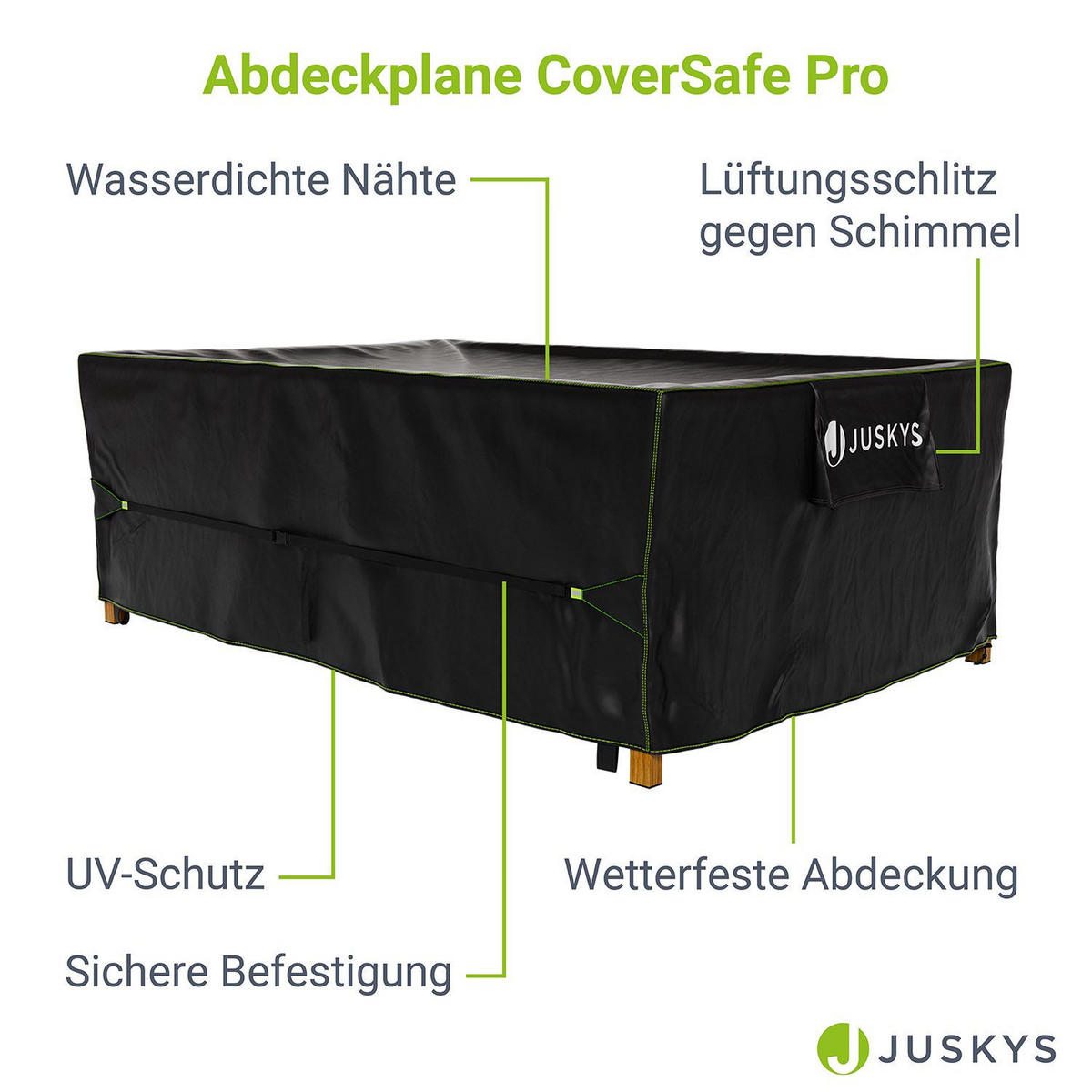 GARTENMÖBELABDECKUNG CoverSafe Pro schwarz - Schwarz, Kunststoff (180/90/270cm) - Juskys