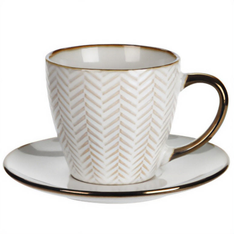 TASSE für Kaffee oder Tee mit Untertasse Muster 3 210 ml 14/14/8,5 cm - Beige, Keramik (0.21L) - Siaki