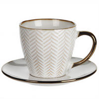 TASSE für Kaffee oder Tee mit Untertasse Muster 3 210 ml 14/14/8,5 cm - Beige, Keramik (0.21L) - Siaki