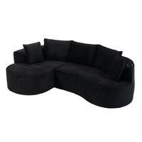 ECKSOFA Cord Schwarz mit Getränkehaltern, Seitentaschen und Kissen - Schwarz, Textil (250/152cm) - WISHDOR