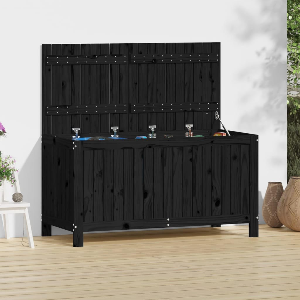 GARTENTRUHE Schwarz 121x55x64 cm Massivholz Kiefer - Schwarz, Holz (121/64/55cm) - furnicato