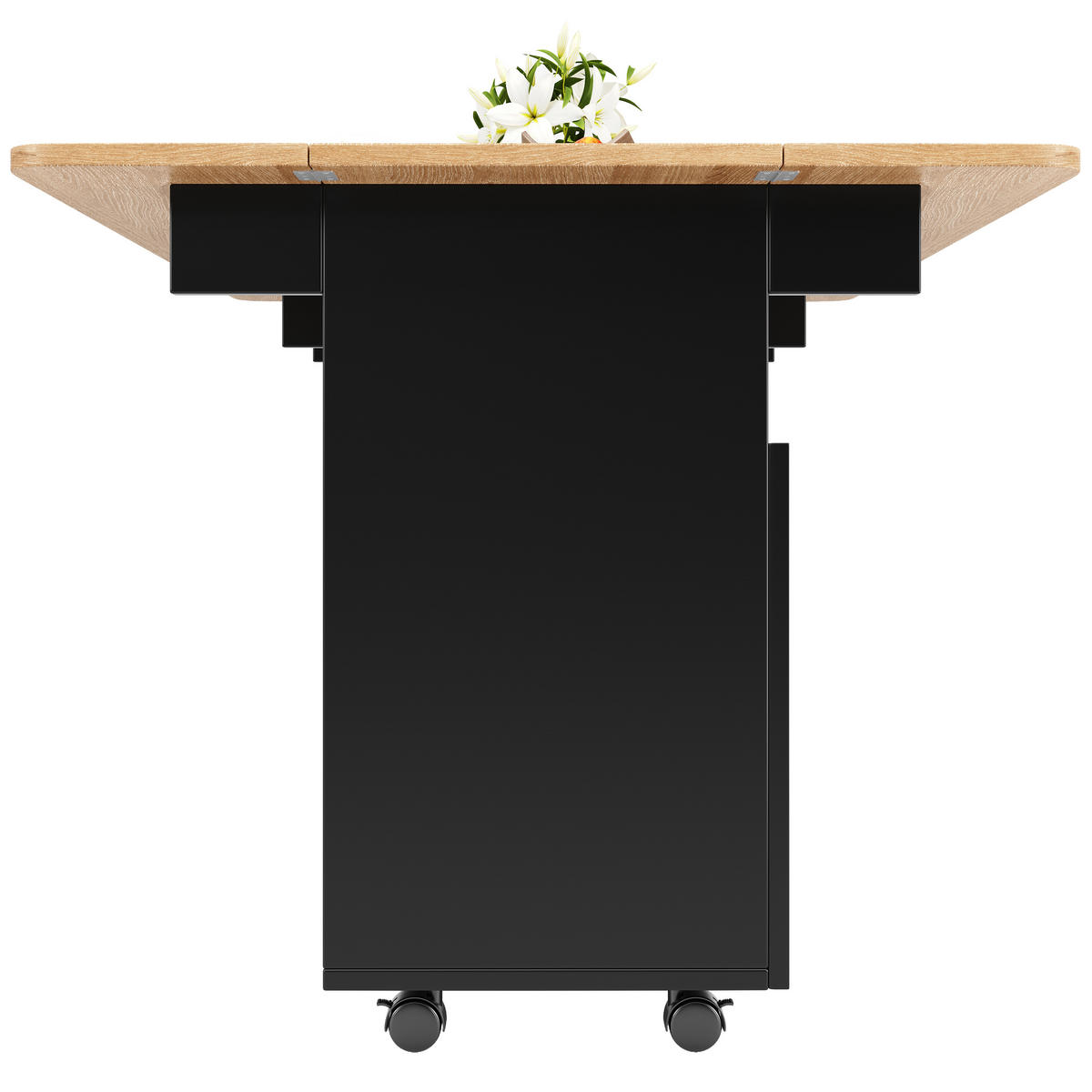 KÜCHENINSEL in Schwarz und Naturfarben Servierwagen mit Glastüren für Küche und Esszimmer, B120/T30/H79.5 cm - Schwarz/Naturfarben, Glas/Holzwerkstoff (120/79.5/70cm) - STILVORA