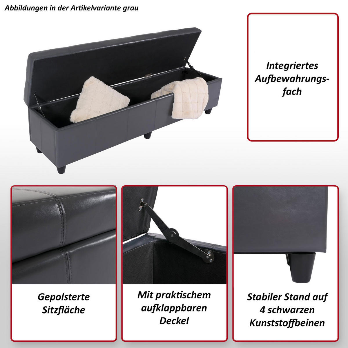 LAVICA s úložným priestorom XXL Hnedá - hnedá, koža (180/45/45cm) - MCW