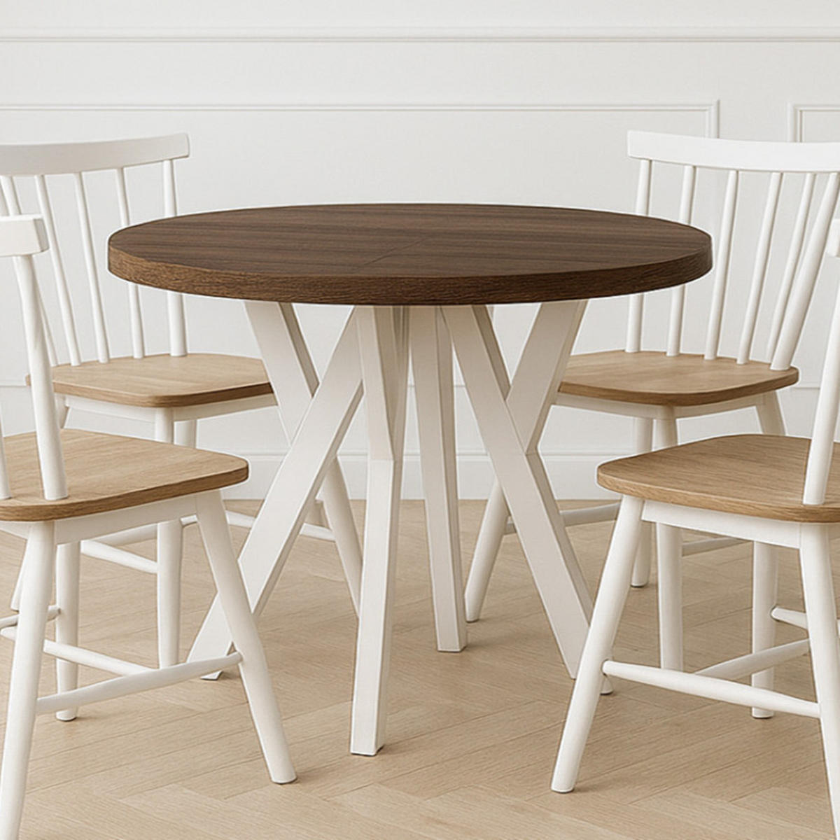 ESSTISCH Runder Ausziehbarer PERO 90/190, Franklin Nuss / Weiß - Dunkelbraun/Weiß, Holz (190/90/77cm) - Dekori_Interiors