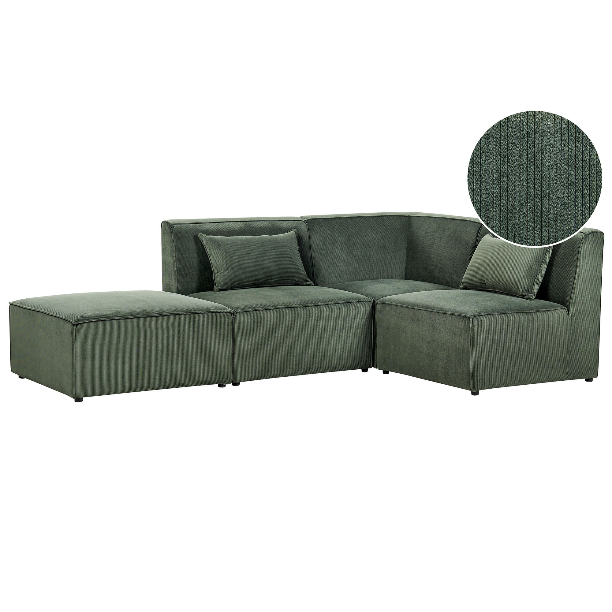 3-SITZER-ECKSOFA Cord dunkelgrün rechtsseitig mit Ottomane Lemvig - Grün, Textil (250/166cm) - Beliani
