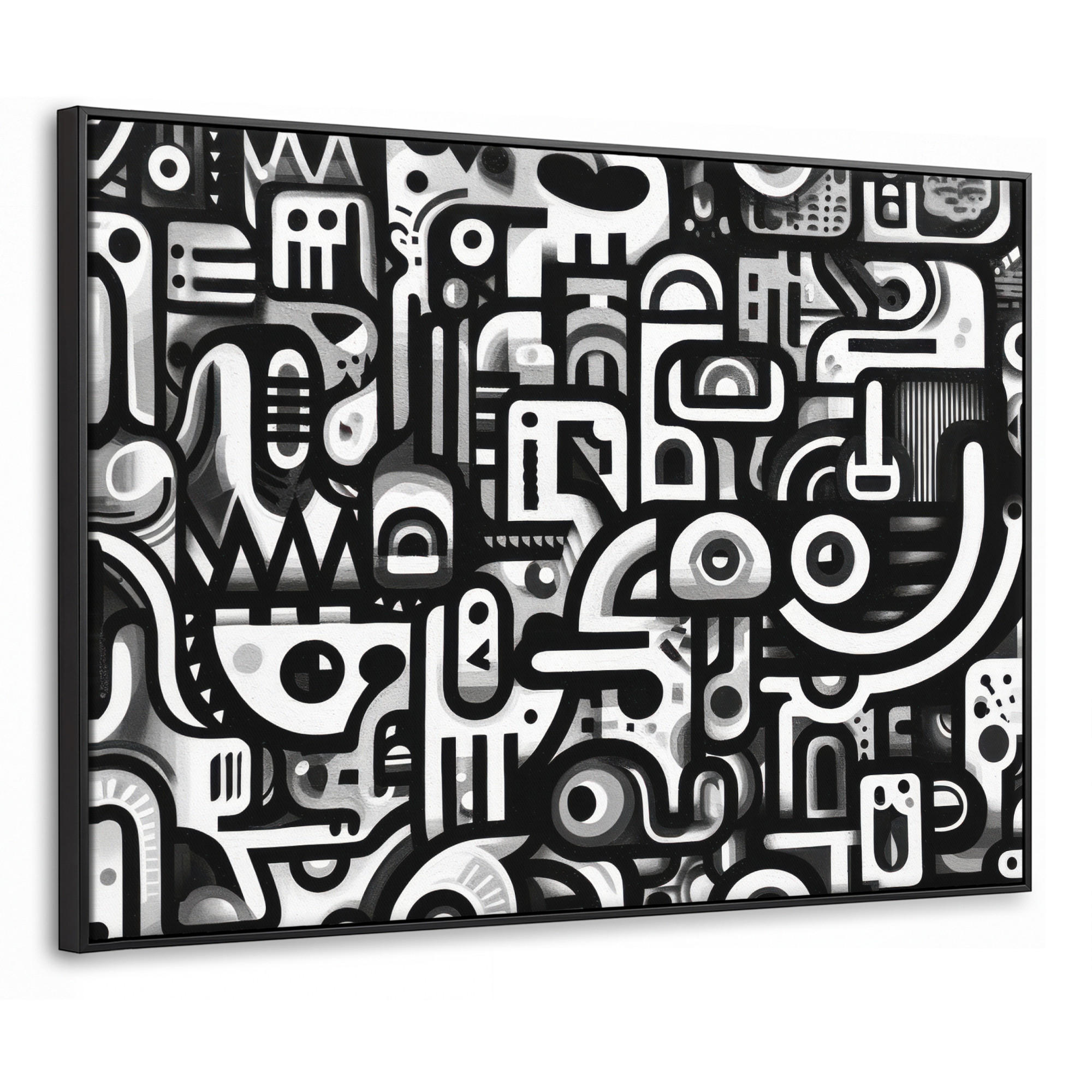 LEINWAND Bilder mit Rahmen - Symbole - Abstrakt - Grafik - Schwarz - 80x60 - Schwarz, Textil (80/60cm) - MuchoWow