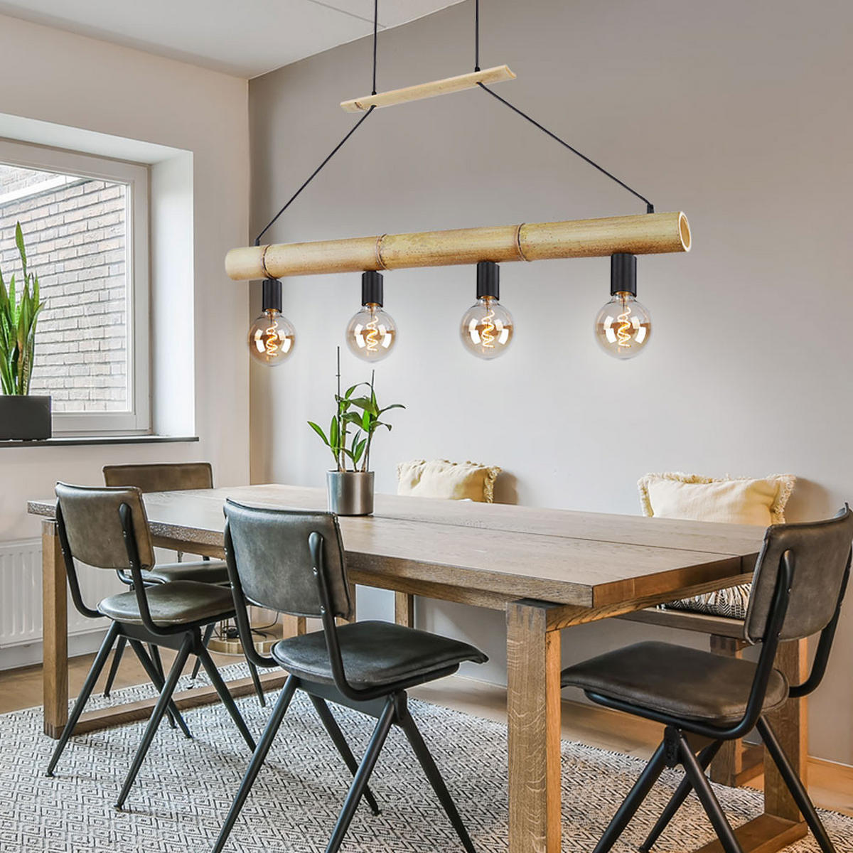 HÄNGELEUCHTE Metall Bambusoptik Braun - Braun, Holz (100/7/120cm) - Globo Lighting