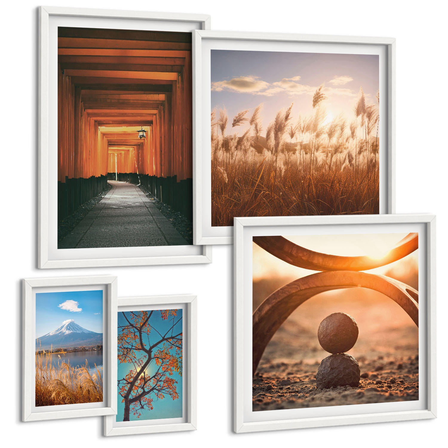 BILDER SET 5er Set - 50x50 cm & 20x30 cm & 40x60 cm Weißer Rahmen - Architektur der Küstenstädte - Weiß, Kunststoff (40/60cm) - TULUP