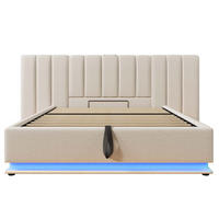 POLSTERBETT 180/200 cm Beige mit App Control LED und USB-C Ladefunktion, Ohne Matratze und Nachttisch - Beige, Textil (180/200cm) - Oxeza