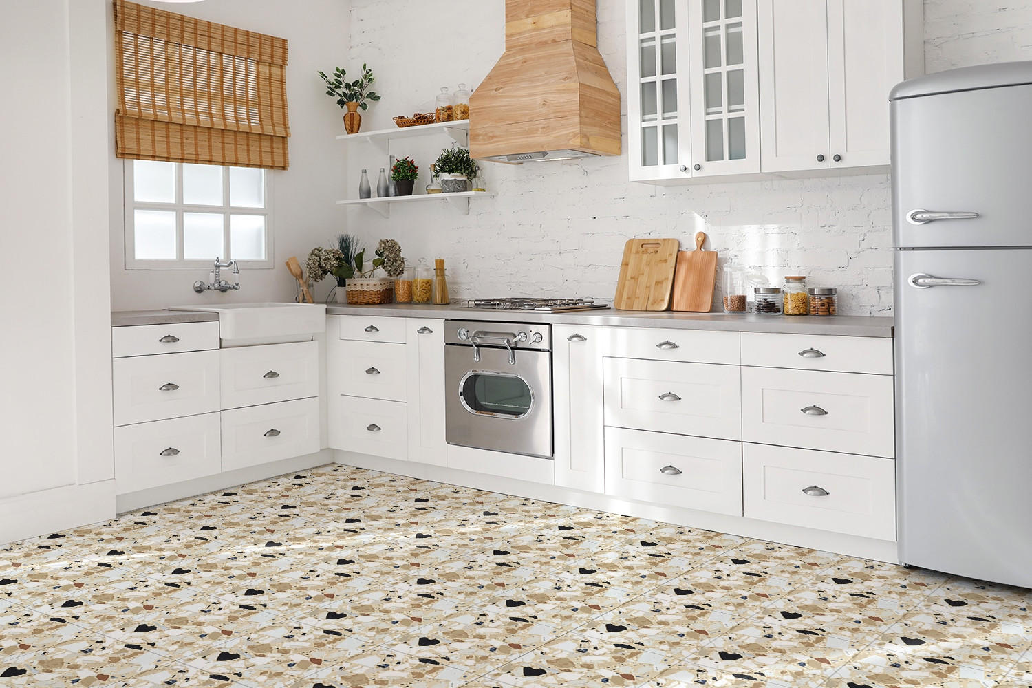 FLIESENAUFKLEBER 9 Stück 30x30 cm selbstklebend Terrazzo-Muster - Grau, Textil (30/1.6/30cm) - TULUP