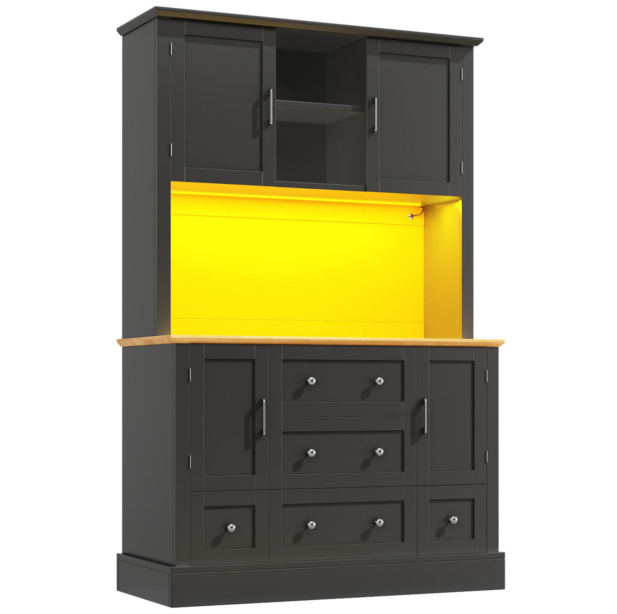 HOCHSCHRANK mit LED 115 x 40 x 180 cm MDF Black/Natural - Schwarz, Holzwerkstoff (40/180/115cm) - Meubliv