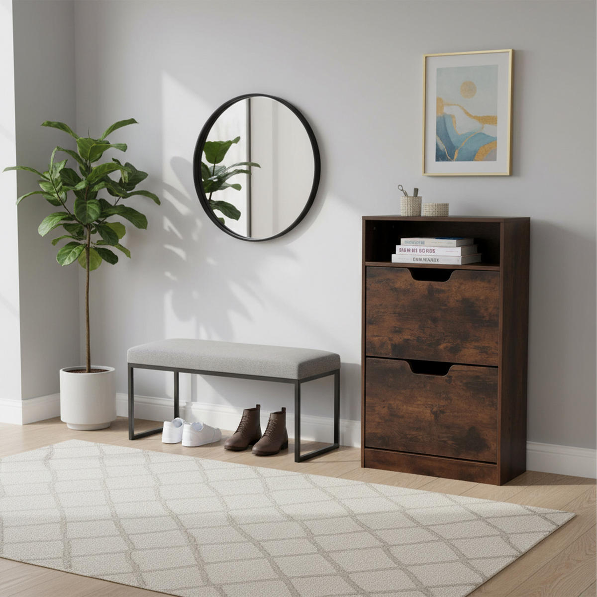 SCHUHSCHRANK - Dunkelbraun, Holzwerkstoff/Kunststoff (60/102/24cm) - Relaxdays