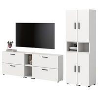 WOHNWAND weiß 256 x 178 cm, Schrankwand mit Soft-Close - Schwarz/Weiß, Holzwerkstoff/Kunststoff (256/151/34cm) - Inn.Furn