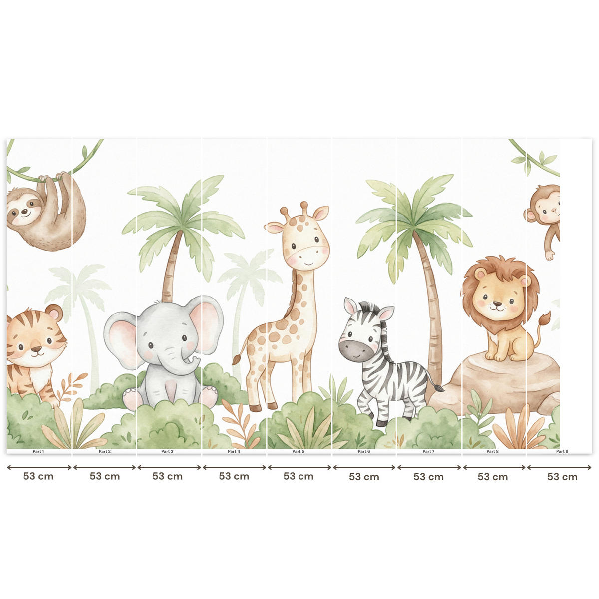 KINDERTAPETE - Tiere - Dschungel - Pastell - 500x280 cm - Weiß, Papier (500/280cm) - OnlyWow