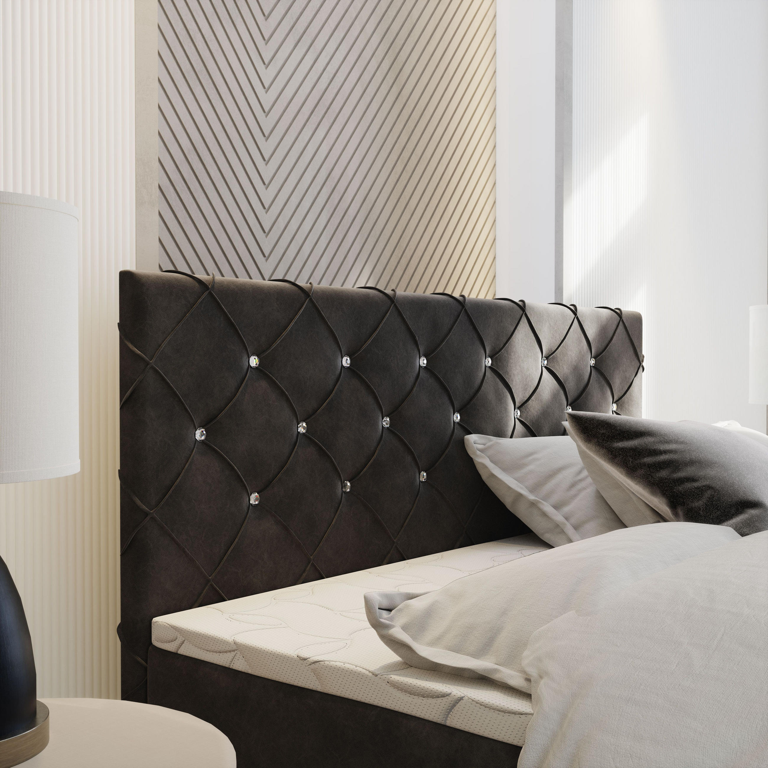 Thumbnail - Masseno Boxbett, Hellgrau, Holz, 180x200 cm, Schlafzimmer, Betten, Boxspringbetten