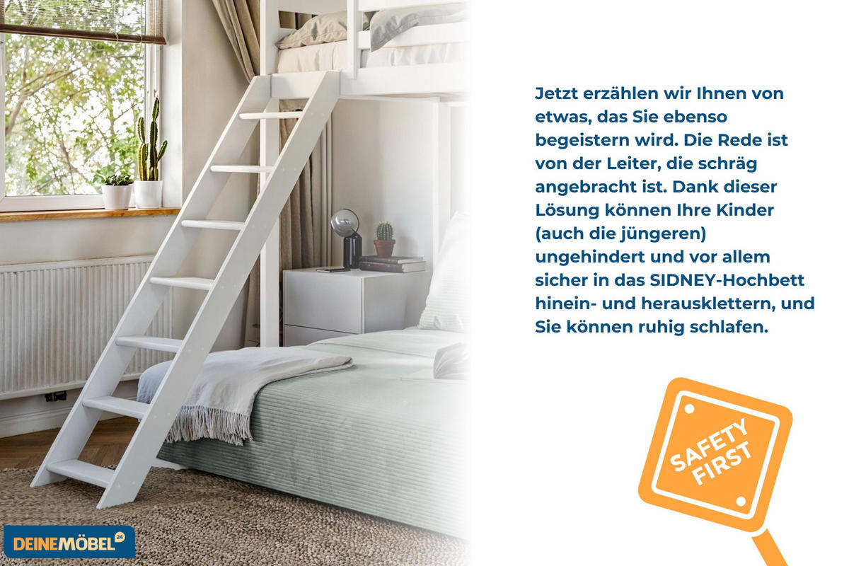 ETAGENBETT SIDNEY 90x200 in Weiß / Salbei - Salbeigrün/Weiß, Holz/Holzwerkstoff (90/200cm) - Deine Möbel 24