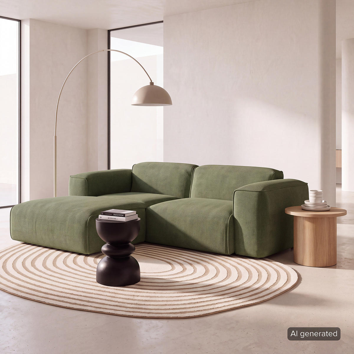ECKSOFA mit XL-Longchair - Schwarz/Grün, Kunststoff/Textil (260/171cm) - home24