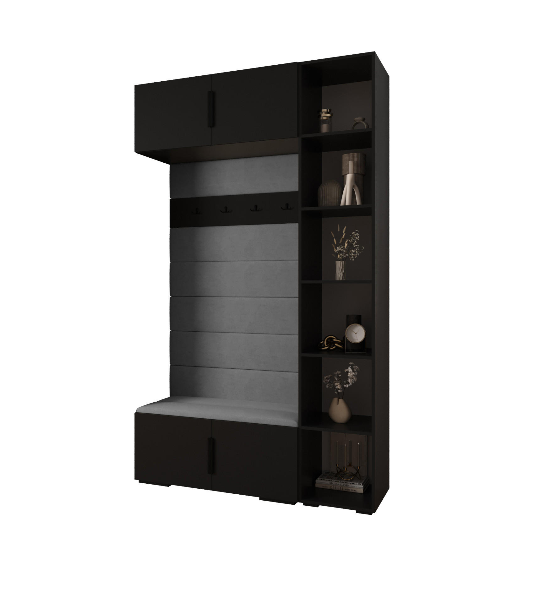 Abiks Möbel Garderoben-Set Schwarz, Grau, Schwarz 140x236.7x47 cm