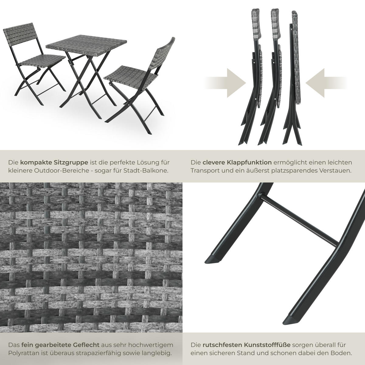 RATTANSET Trevi,geringes Gewicht,grau - Grau, Kunststoff - tectake