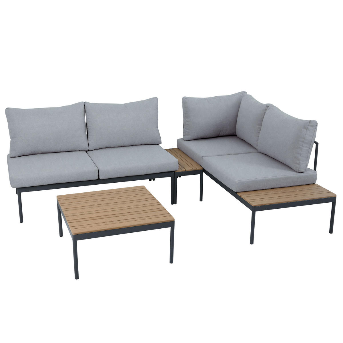 ZAHRADNÍ SADA Livorno, modulární konstrukce, s rohovou pohovkou a konferenčním stolkem, kovový rám, světle šedá - světle šedá, kov - Beautysofa