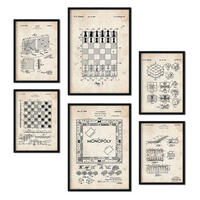 POSTER Set Mit 6 Plakaten Mit Brettspiel Patenten Im Vintage Stil A3 & A4 Rahmenlos - Klar, Papier (29/3cm) - Nacnic