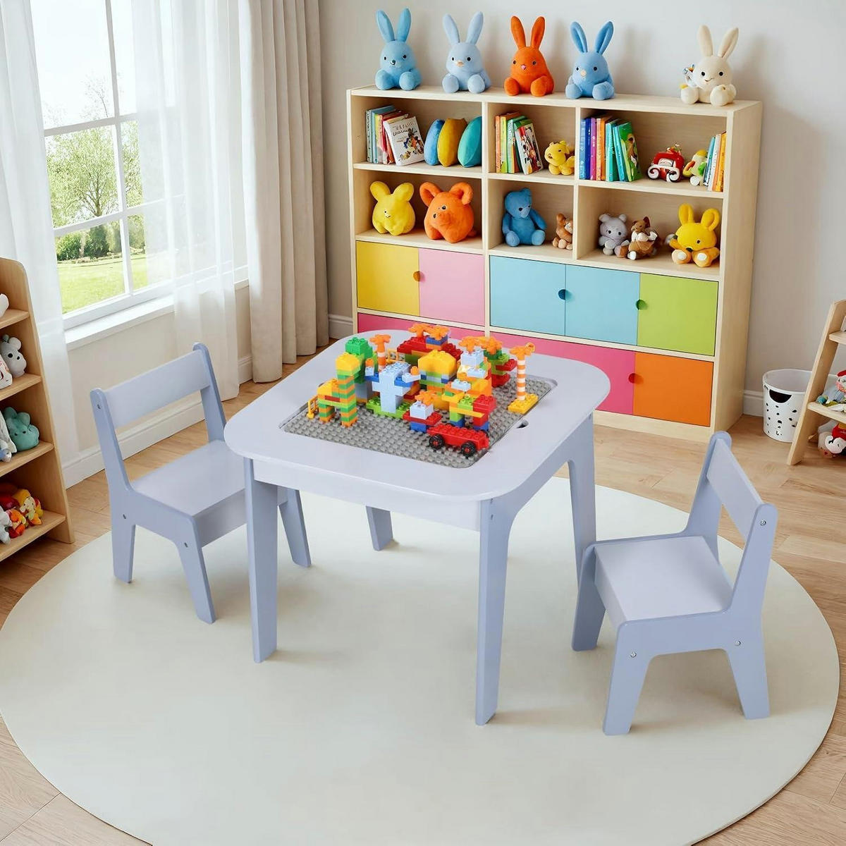 KINDERTISCH mit 2 Stühlen Set Blau - Hellblau, Holzwerkstoff (50/49/54cm)