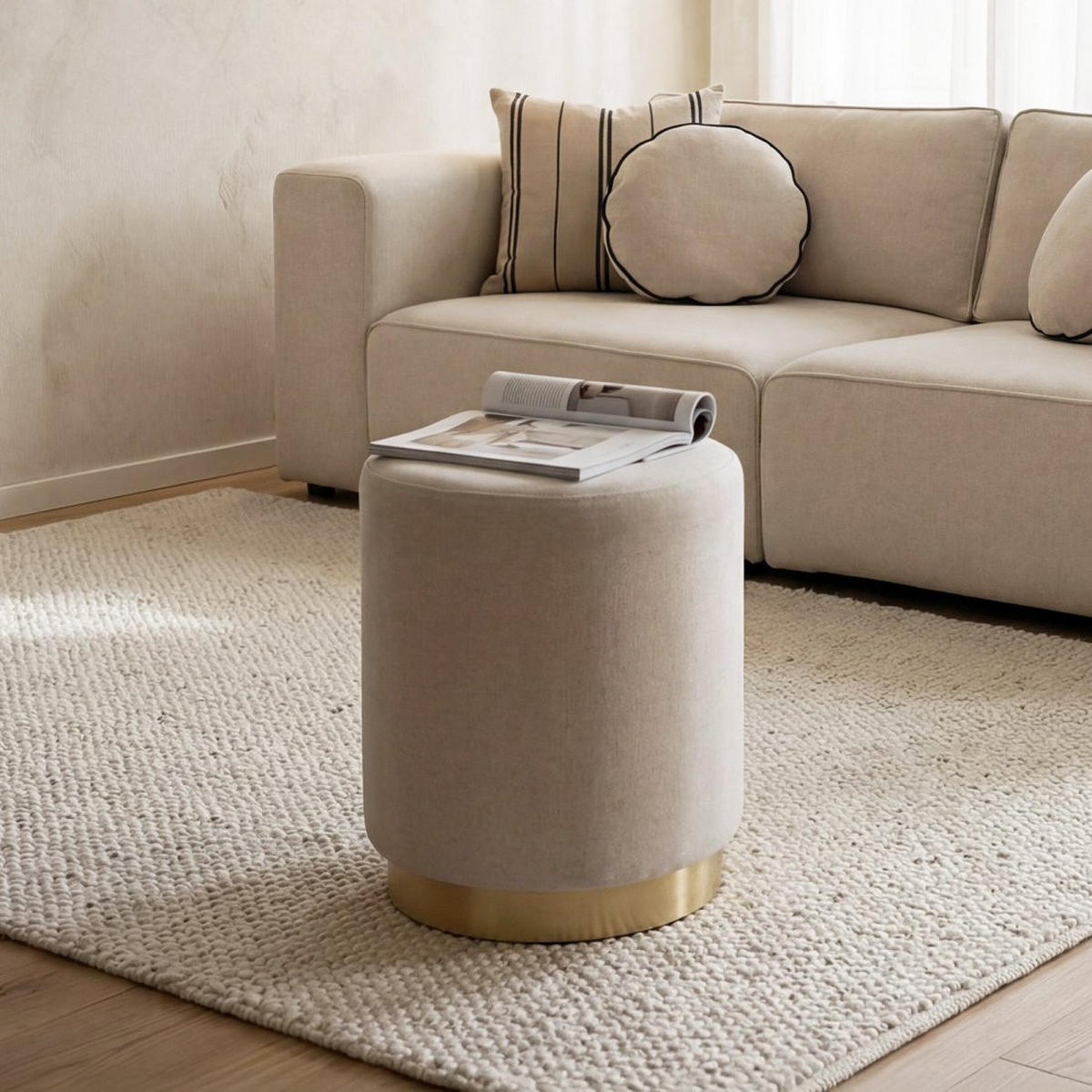 POUF Fani Beige 36 cm x 40 cm - Beige, Textil (36/40/36cm) - Klast Home