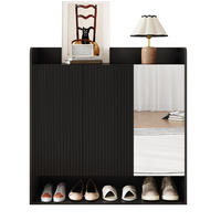 SCHUHSCHRANK 110/35,5/110 cm in Schwarz mit 3 Türen und Ganzkörperspiegel - Schwarz, Holzwerkstoff (110/110/35.5cm) - BEAOK