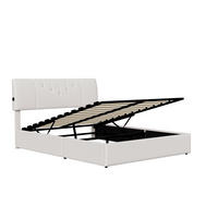 POLSTERBETT 160x200 cm mit hydraulischem Stauraum - USB-Ladeanschlüssen - Gepolstertes Kopfteil - ohne Matratze - Creme, Textil (160/200cm) - DELFA
