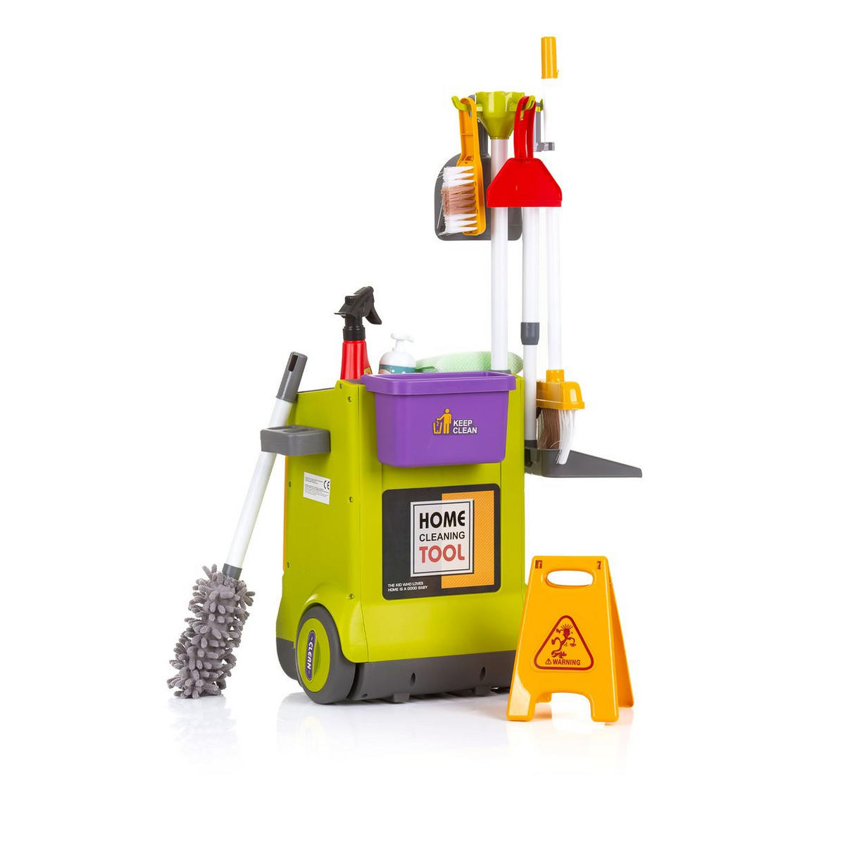 HAUSHALTSSPIELZEUG Putzwagen 16-teilig bunt 16-teilig, Staubwedel, Besen, Eimer, Warnschild, Putztrolley - Multicolor, Kunststoff (31/71/33cm) - Chipolino