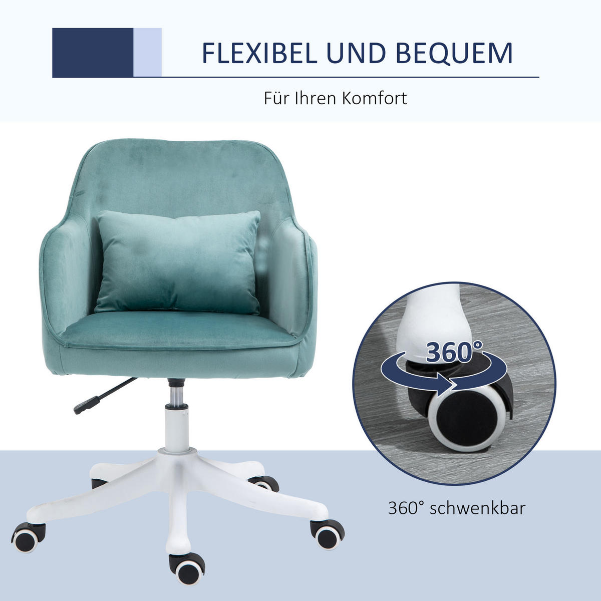 MASSAGE Bürostuhl Drehstuhl Arbeitstuhl mit Vibrationsfunktion Samt Grün - Grün, Textil (70/86/57cm) - Vinsetto