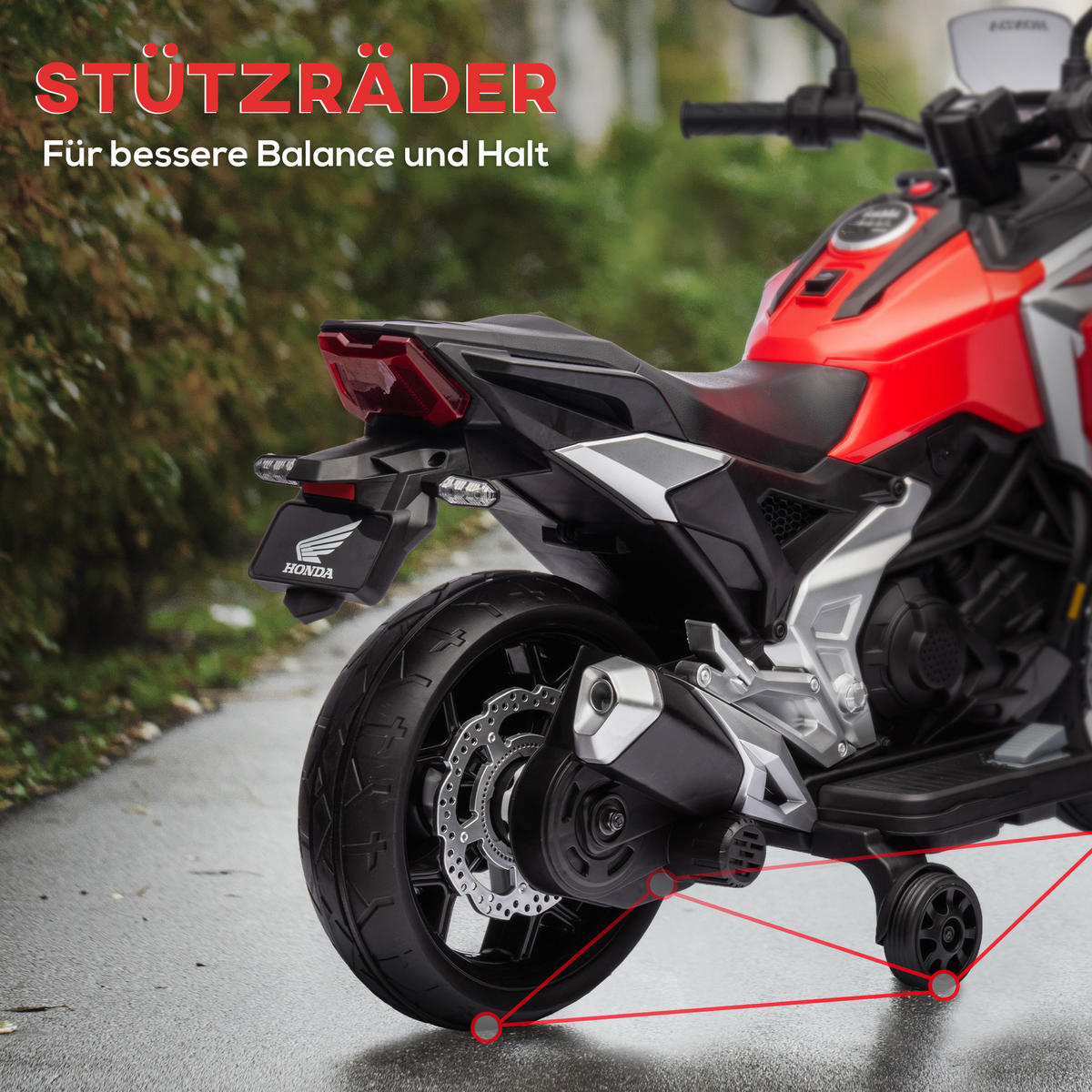 KINDER Elektro-Motorrad, 12V Kindermotorrad mit MP3, USB, LED-Scheinwerfer Rot - Rot, Kunststoff (107/46/75cm) - AIYAPLAY