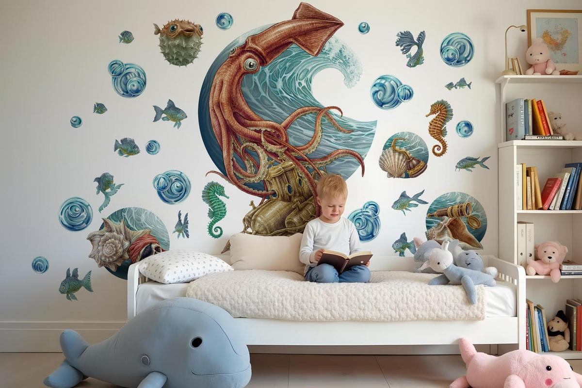 WANDAUFKLEBER 130x131cm - U-Boot - Multicolor, Kunststoff (130/131/0.1cm) - Wallfluent