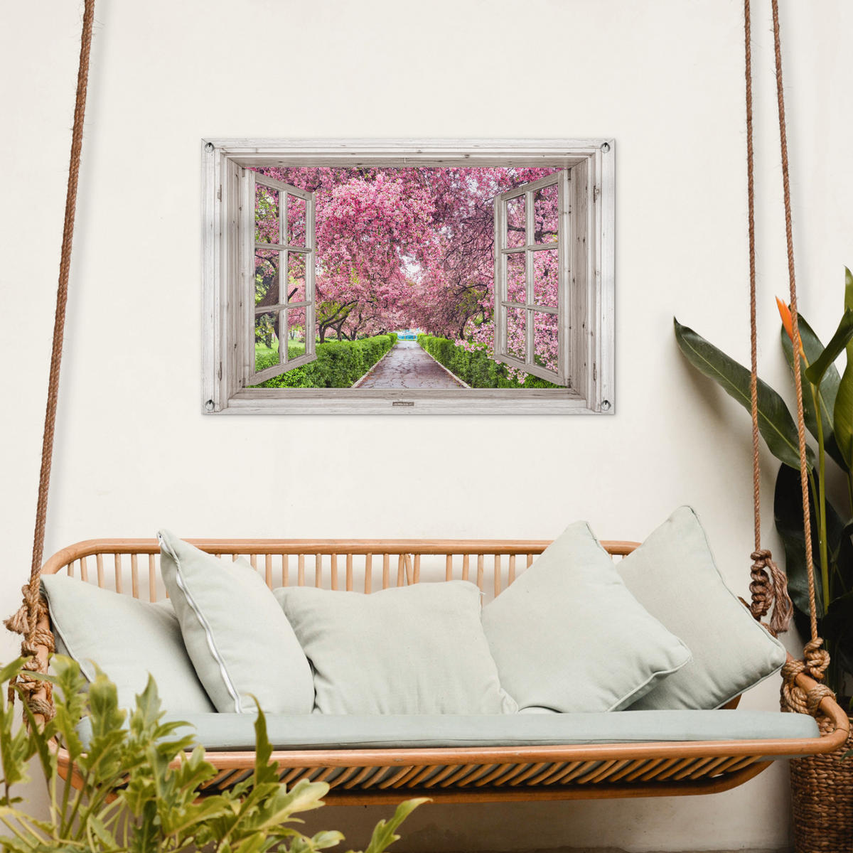 GARTENPOSTER Japanisch - Sakura - Blüte - Baum - Blütenzweige - Durchsichtig 90x60 cm - Rosa, Kunststoff (90/60/0.2cm)