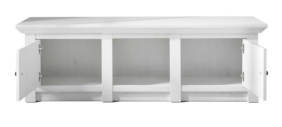 TV-LOWBOARD Pinie weiß 152 x 51 cmm TV-Unterteil im Landhaus-Stil - Schwarz/Weiß, Holzwerkstoff/Metall (152/51/45cm) - Furn.Design