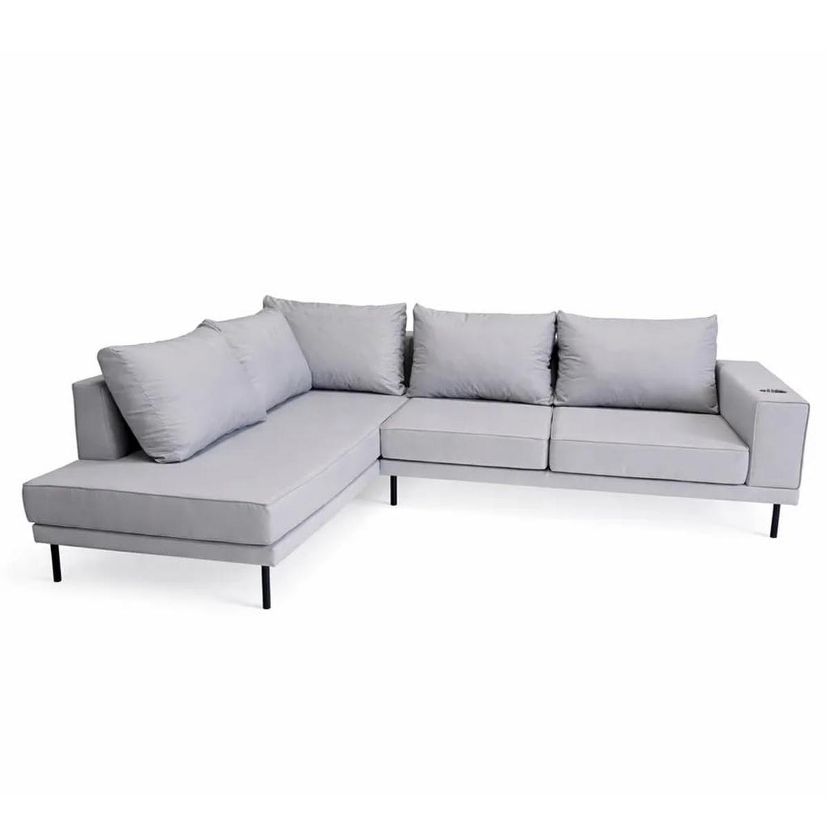 GARTEN-ECKSOFA VOLARO S Wetterfest 270x200x50 cm, Links, Outdoor-Stoff, Getränkehalter aus Metall, 20 cm hohe Füße, Grau - Grau, Holz/Metall (200/50/270cm) - Trada
