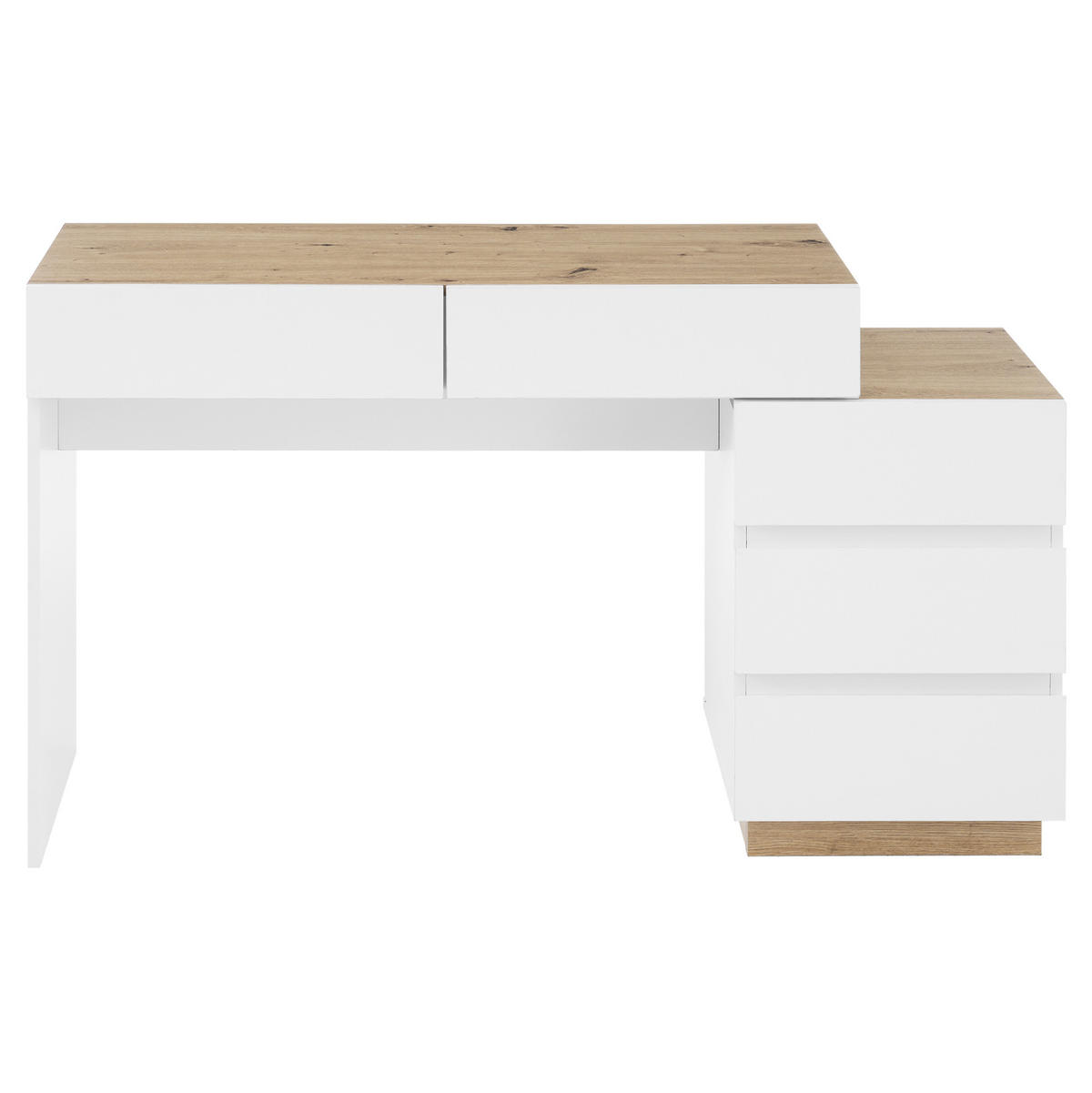 SCHREIBTISCH mit 5 Schubladen in Weiß/Eicheoptik - Weiß, Holzwerkstoff (120/60/75cm) - BEAOK