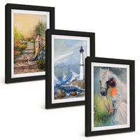 BILDER SET 3er Set - 20x30 cm Schwarzer Rahmen - Landschaft Leuchtturm Pferd Mädchen - Schwarz, Kunststoff (20/30cm) - TULUP