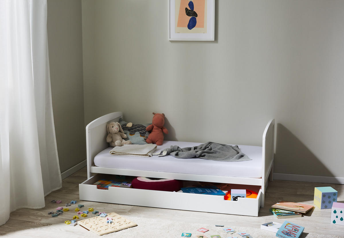 BABYBETT 70x140 cm mit Schublade und Matratze in weiss - Weiß, Holz (70/140cm) - Kids Collective